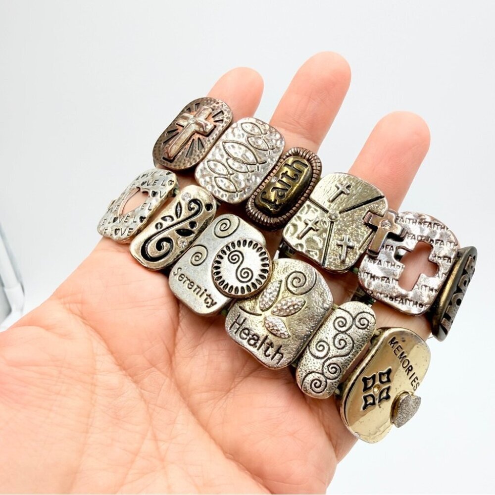 Vintage Faith Hope Love Stretch Bracelet Two Sets Inspirational Metal Charm